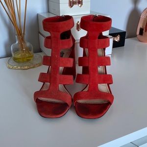 Prada Red Caged Block Heel